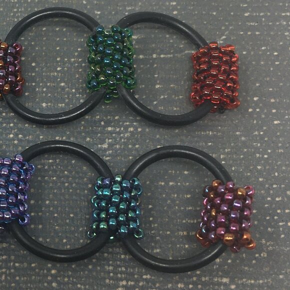 Handmade Long Black 'O' Shape Rubber Seed Bead Drop Dangle Earrings - Picture 8 of 16